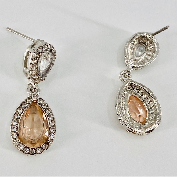 Silver Peach Crystal Topaz Dangle Earrings JE01 - Picture 5 of 5